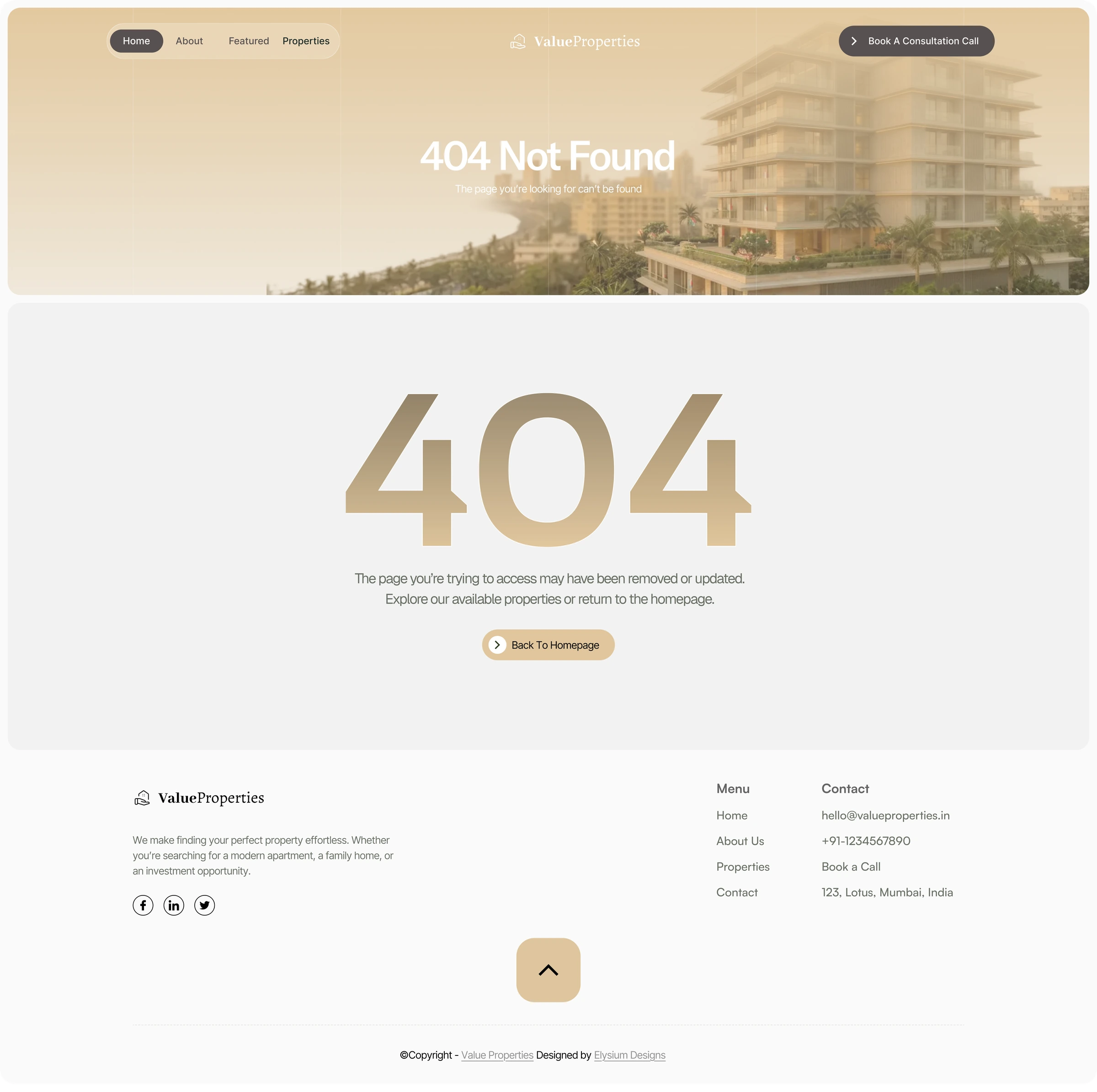 Value Properties 404 page design
